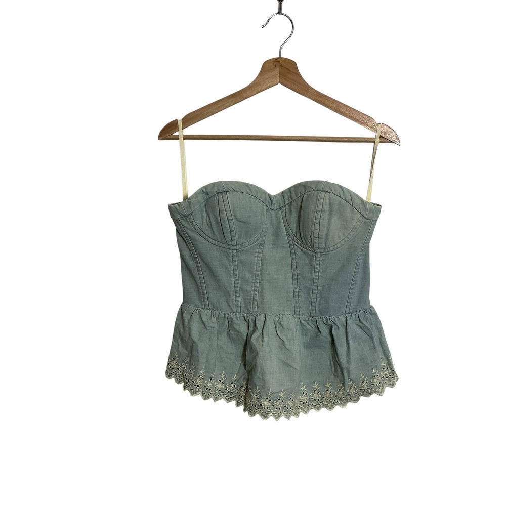 RL Denim & Supply Size 8 Eyelet Peplum Bustier Corset Top Coquette Festival
